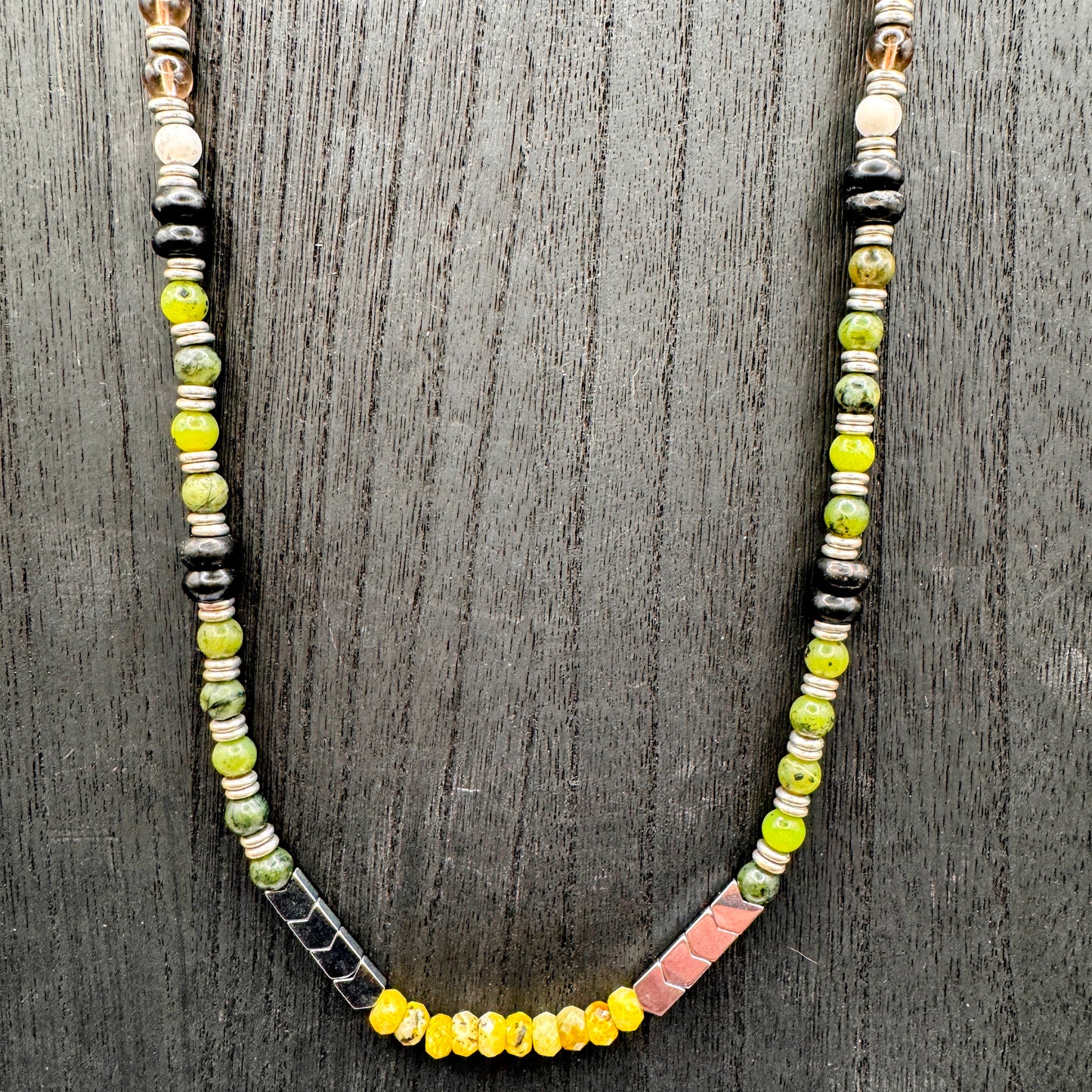 Elemental Force - Aspen Jade, Smoky Quartz, Shungite and Yellow Turquoise Necklace - EnergyofTribe