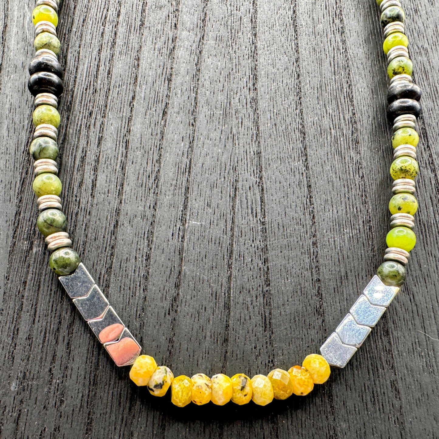 Elemental Force - Aspen Jade, Smoky Quartz, Shungite and Yellow Turquoise Necklace - EnergyofTribe