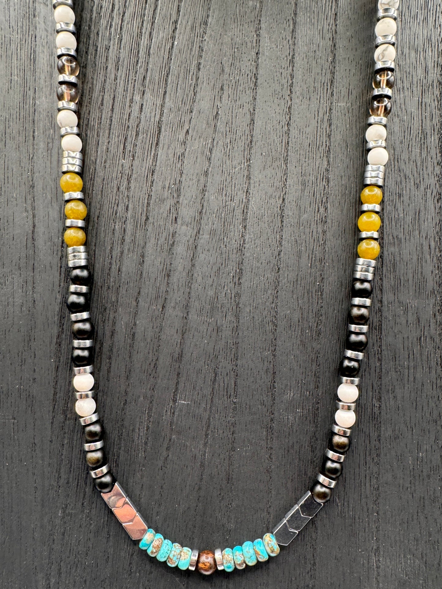 Elemental Force - Mountain Stream Jade, Smoky Quartz, Shungite, Howlite and Turquoise Necklace - EnergyofTribe