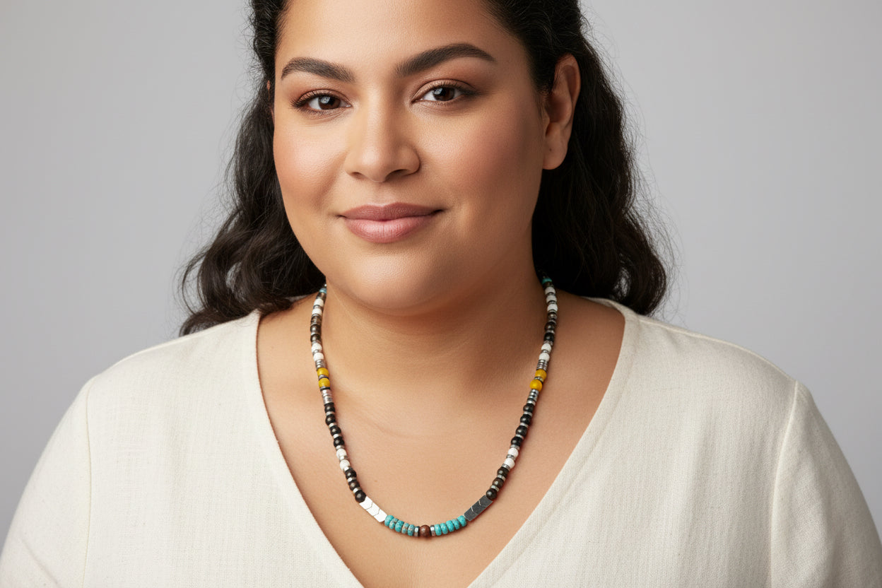 Elemental Force - Mountain Stream Jade, Smoky Quartz, Shungite, Howlite and Turquoise Necklace - EnergyofTribe