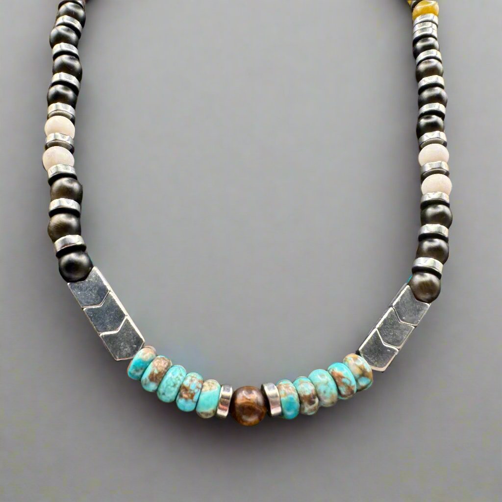 Elemental Force - Mountain Stream Jade, Smoky Quartz, Shungite, Howlite and Turquoise Necklace - EnergyofTribe