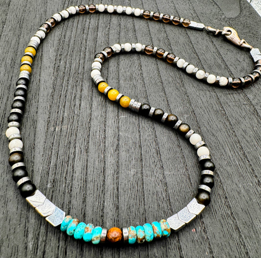 Elemental Force - Mountain Stream Jade, Smoky Quartz, Shungite, Howlite and Turquoise Necklace - EnergyofTribe