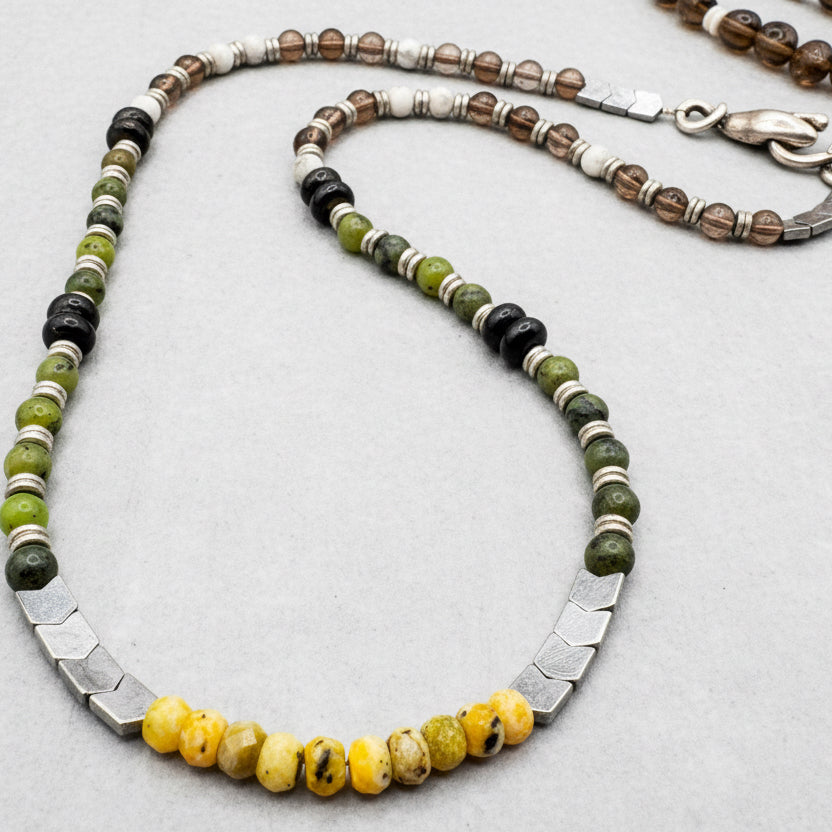 Elemental Force - Aspen Jade, Smoky Quartz, Shungite and Yellow Turquoise Necklace - EnergyofTribe