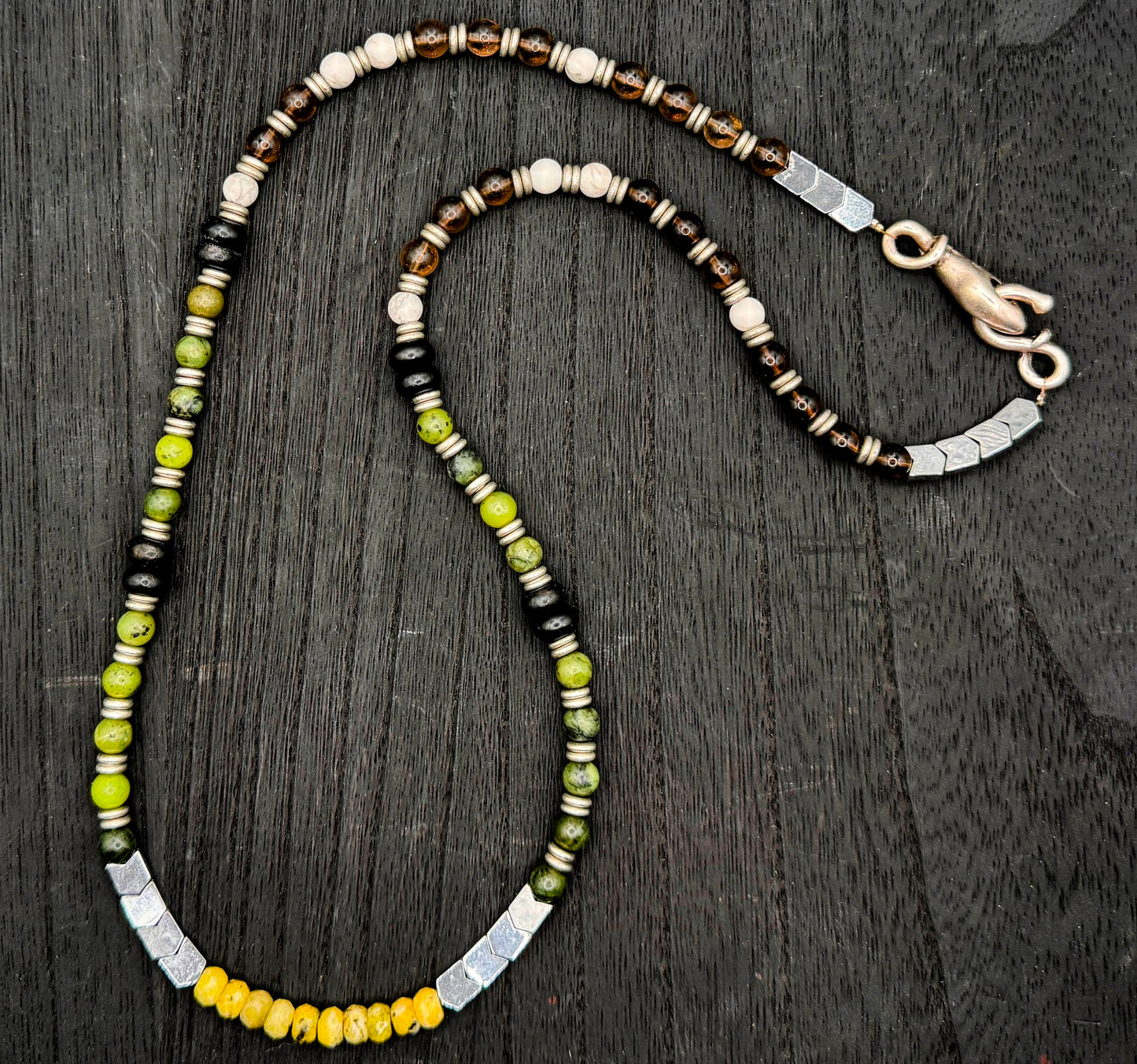 Elemental Force - Aspen Jade, Smoky Quartz, Shungite and Yellow Turquoise Necklace - EnergyofTribe