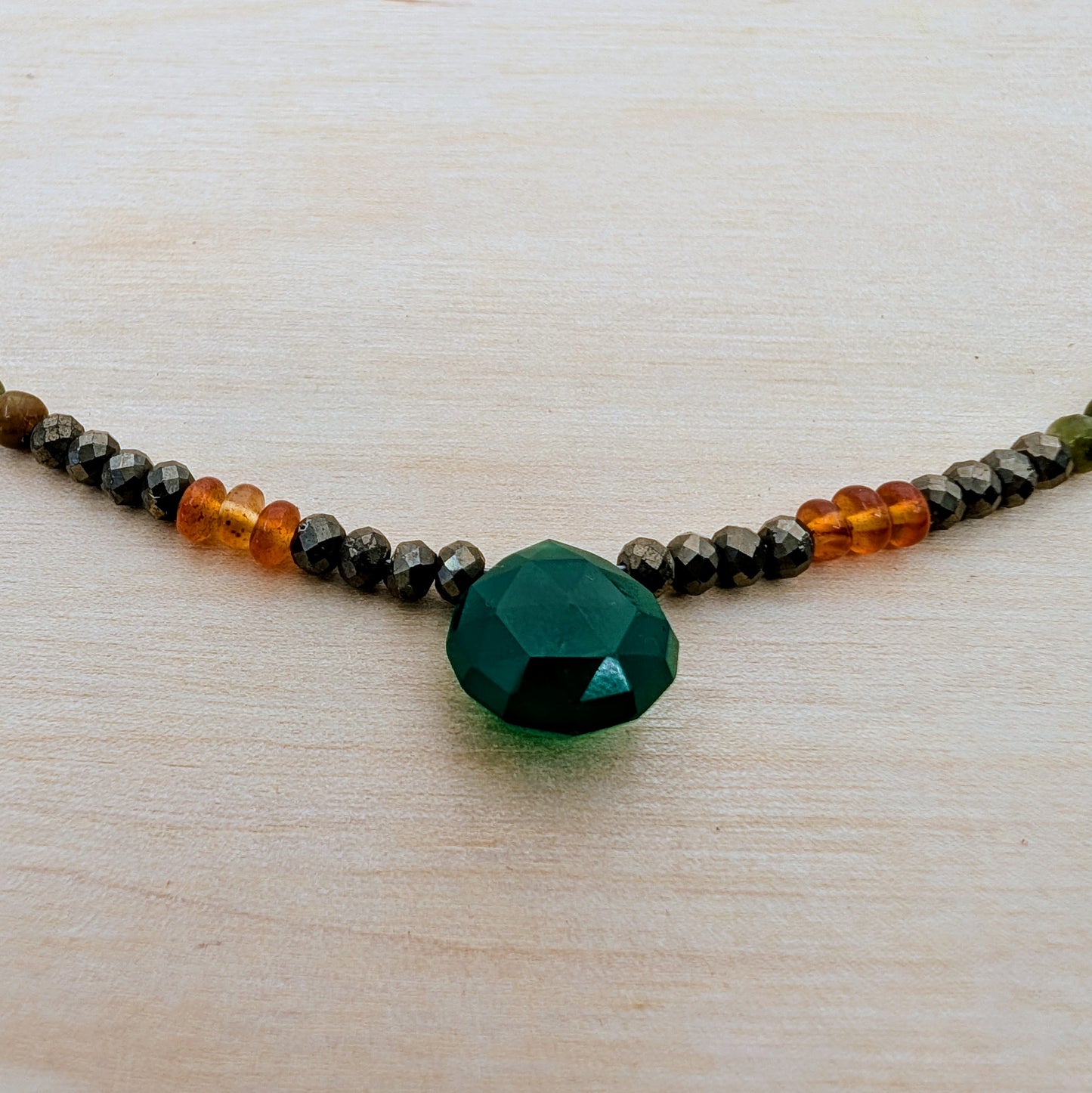 Emerald Flame – Guardian of Sensual Sovereignty Necklace with Emerald, Pyrite, Jade and Orange Carnelian - EnergyofTribe