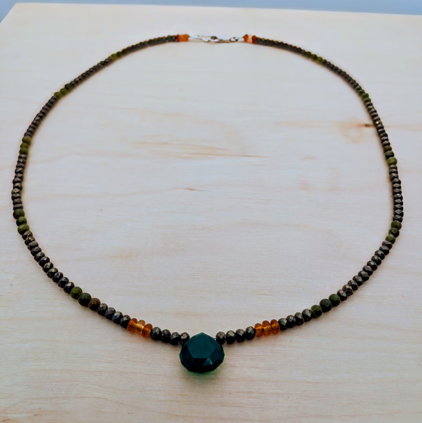 Emerald Flame – Guardian of Sensual Sovereignty Necklace with Emerald, Pyrite, Jade and Orange Carnelian - EnergyofTribe