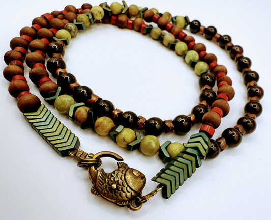 Hand Crafted Peridot, Garnet Bracelet - Wrap - Necklace by Energy of Tribe: Force of Love - EnergyofTribe