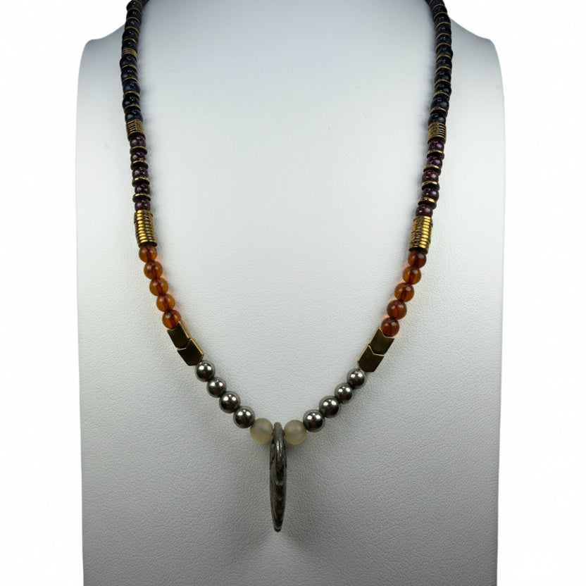 Angel Blade Pyrite, Amber, Garnet, and Shungite Spiritual Necklace