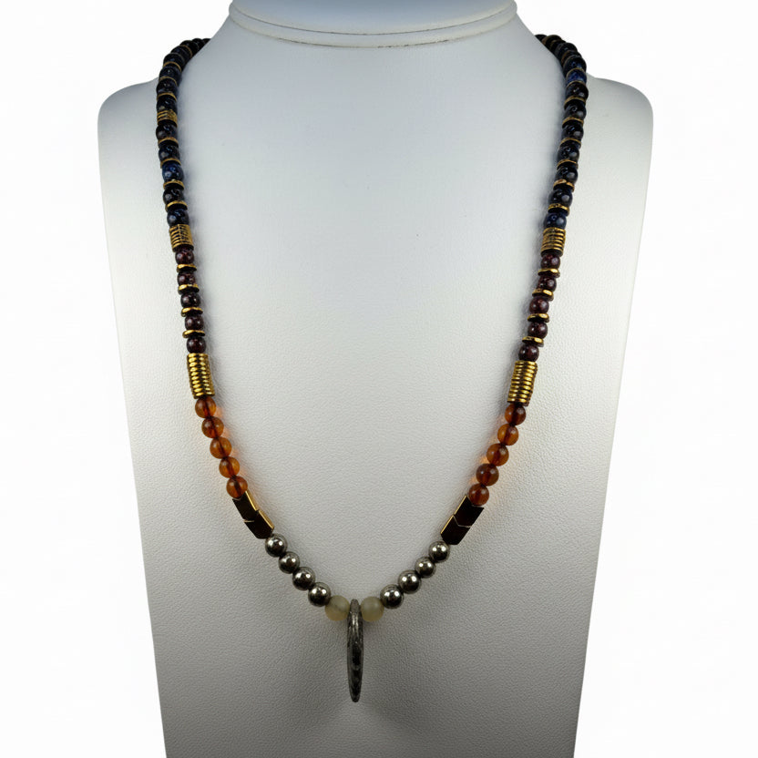 Angel Blade Pyrite, Amber, Garnet, and Shungite Spiritual Necklace