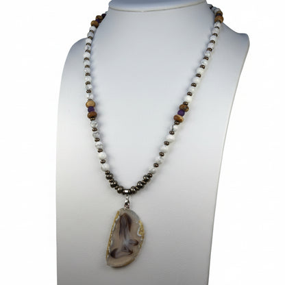 Shadow Sentinel Brazilian Agate, Pyrite and Howlite Necklace