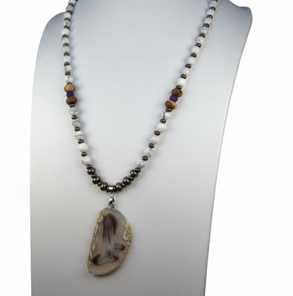 Shadow Sentinel Brazilian Agate, Pyrite and Howlite Necklace