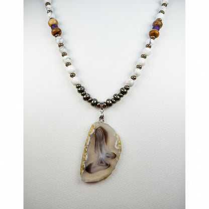 Shadow Sentinel Brazilian Agate, Pyrite and Howlite Necklace