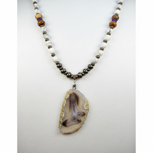 Shadow Sentinel Brazilian Agate, Pyrite and Howlite Necklace