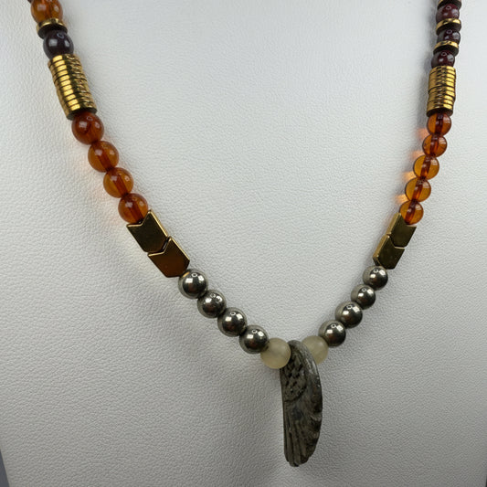 Angel Blade Pyrite, Amber, Garnet, and Shungite Spiritual Necklace