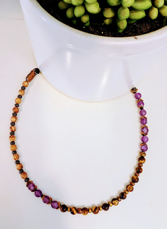 Exquisite Tiger's Eye and Amethyst Necklace