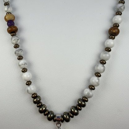 Shadow Sentinel Brazilian Agate, Pyrite and Howlite Necklace