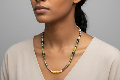 Elemental Force - Aspen Jade, Smoky Quartz, Shungite and Yellow Turquoise Necklace
