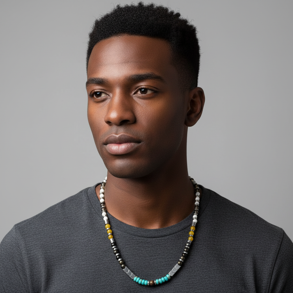 Elemental Force - Mountain Stream Jade, Smoky Quartz, Shungite, Howlite and Turquoise Necklace