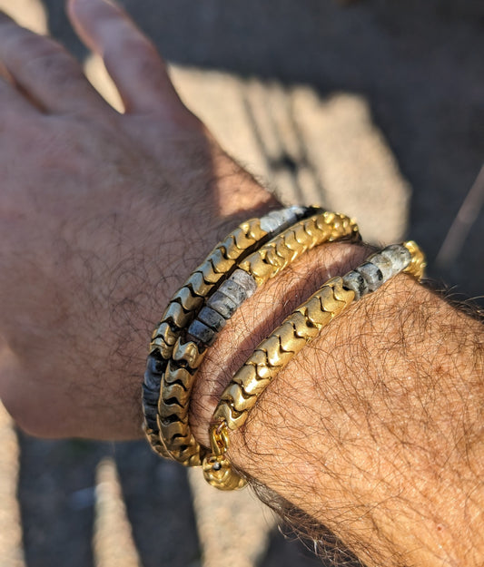 Exquisite Metal Snake Vertebrae and Labradorite Wrap Bracelet or Necklace
