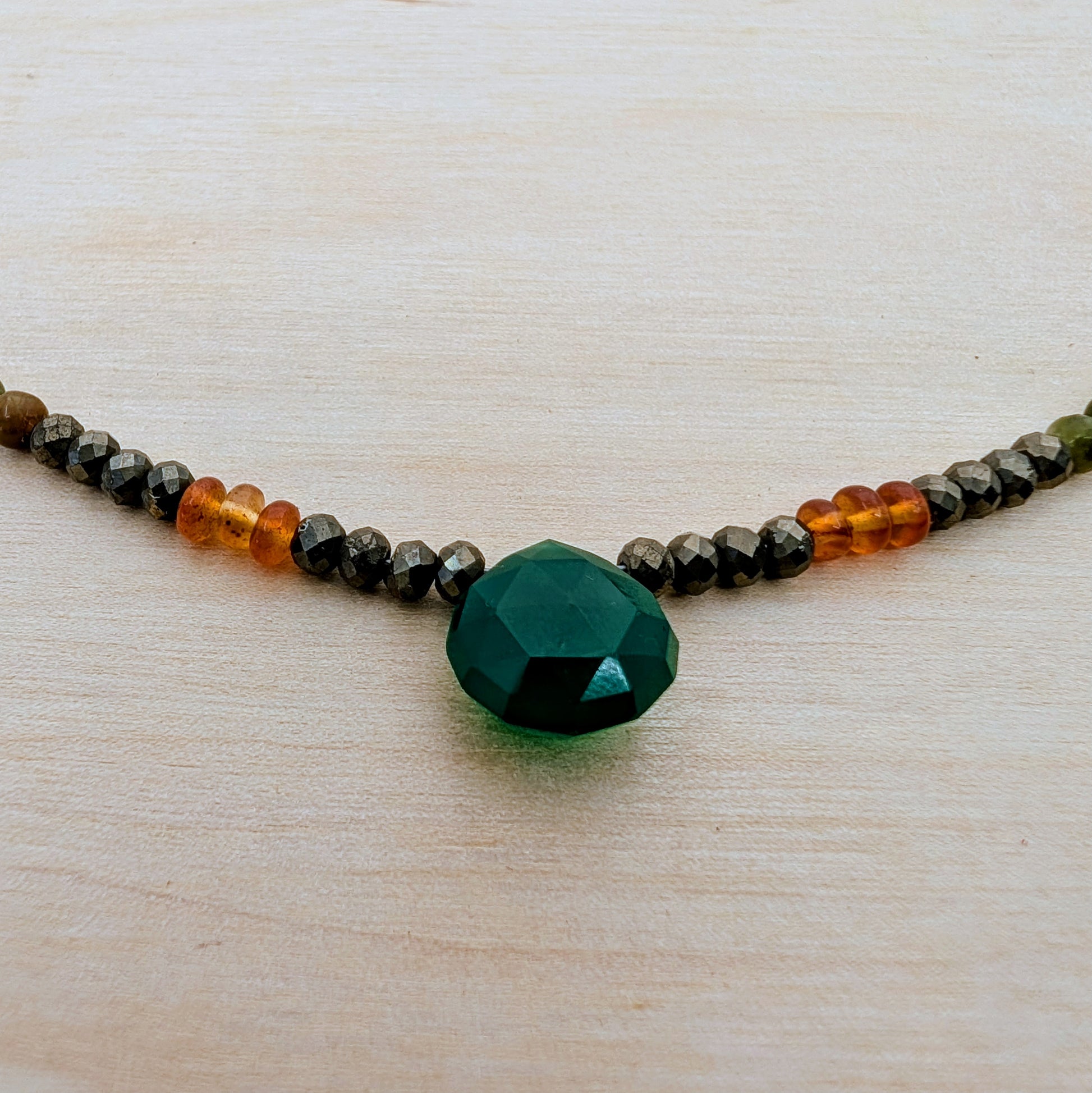 Emerald Flame – Guardian of Sensual Sovereignty Necklace with Emerald, Pyrite, Jade and Orange Carnelian - EnergyofTribe