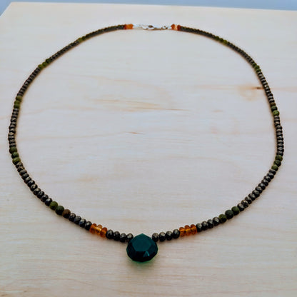 Emerald Flame – Guardian of Sensual Sovereignty Necklace with Emerald, Pyrite, Jade and Orange Carnelian - EnergyofTribe