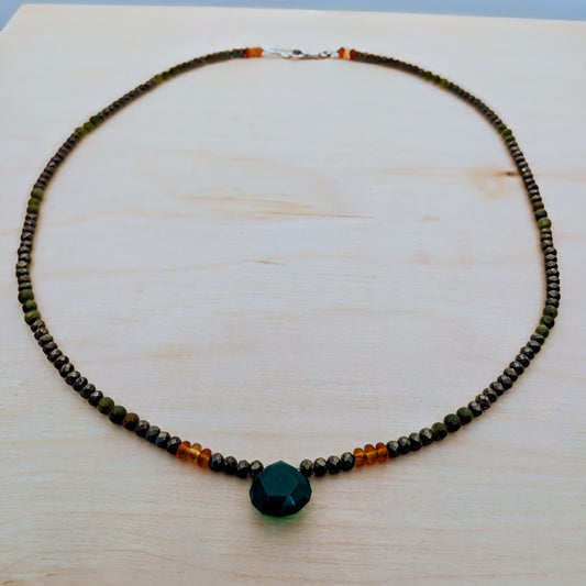 Emerald Flame – Guardian of Sensual Sovereignty Necklace with Emerald, Pyrite, Jade and Orange Carnelian - EnergyofTribe