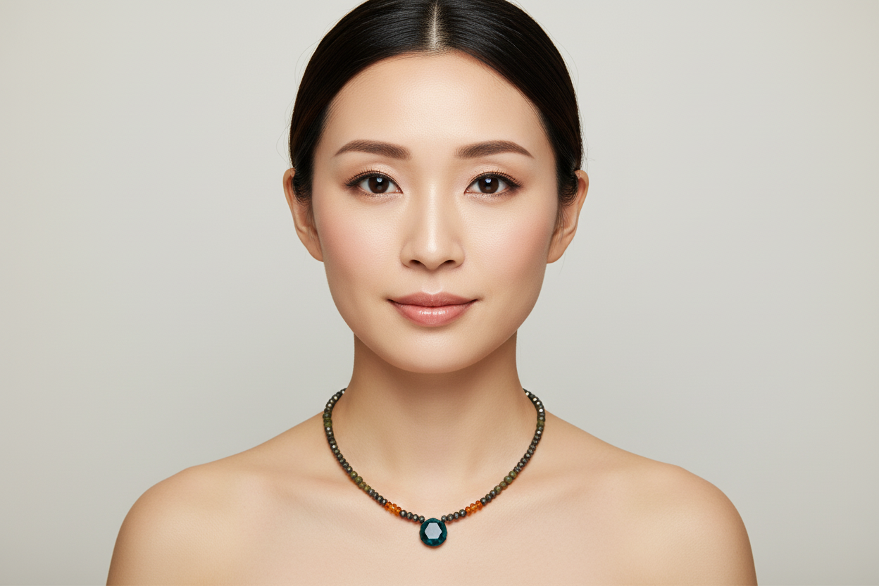 Emerald Flame – Guardian of Sensual Sovereignty Necklace with Emerald, Pyrite, Jade and Orange Carnelian