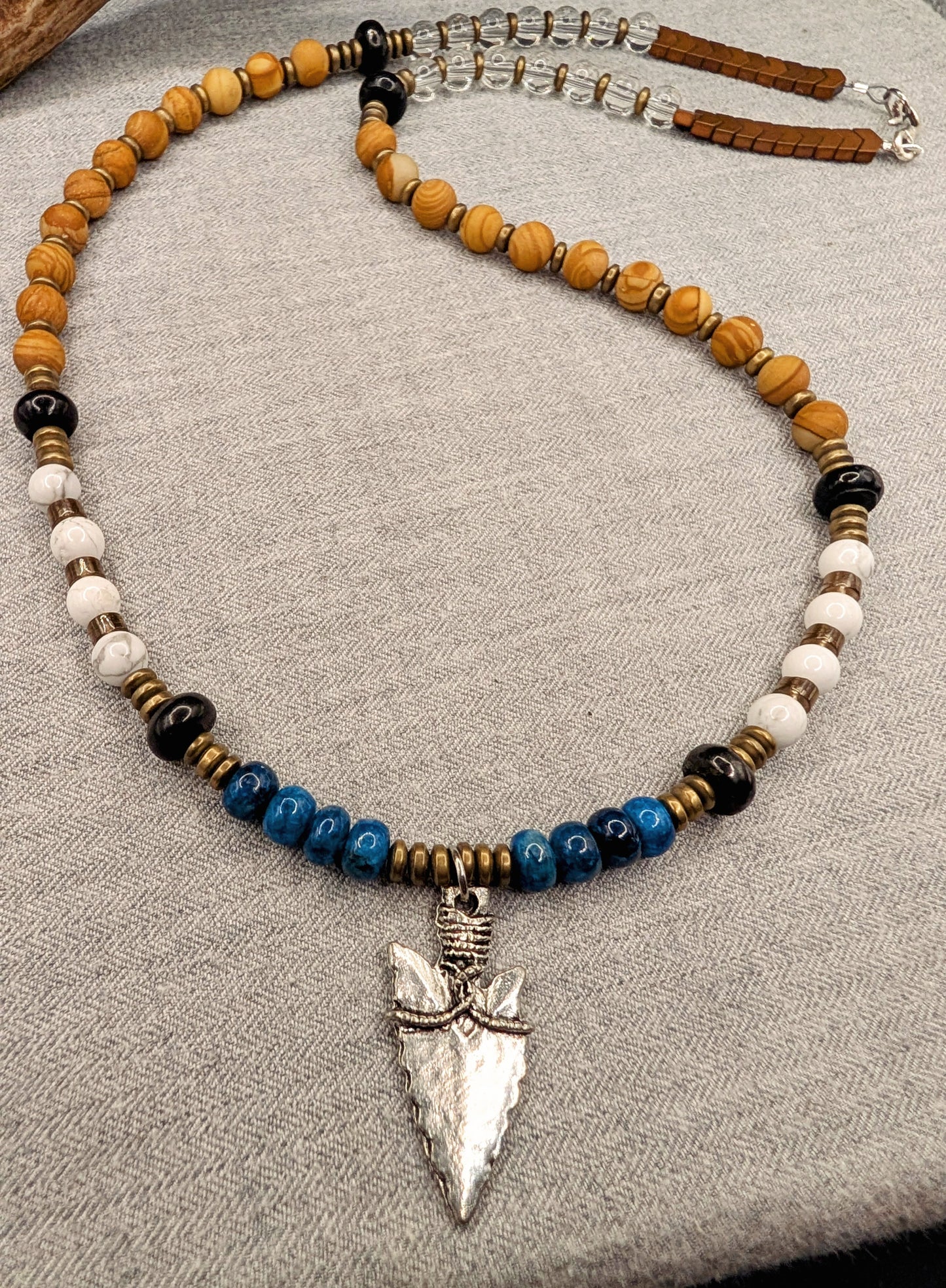Sacred Warrior Kyanite, Wood Grain Jasper, Howlite, Pyrite Energetic Necklace