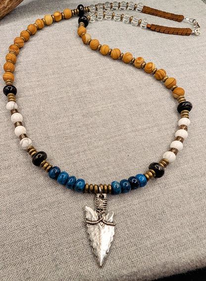 Sacred Warrior Kyanite, Wood Grain Jasper, Howlite, Pyrite Energetic Necklace